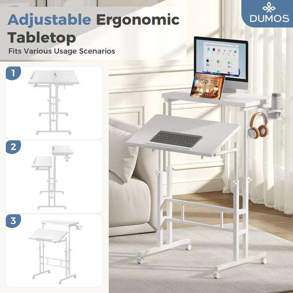 CONCETTA 23.6 inch Mobile Standing Desk, Adjustable Height Rolling Computer Desk for Home Office, Portable Treadmill Sit Stand Workstation