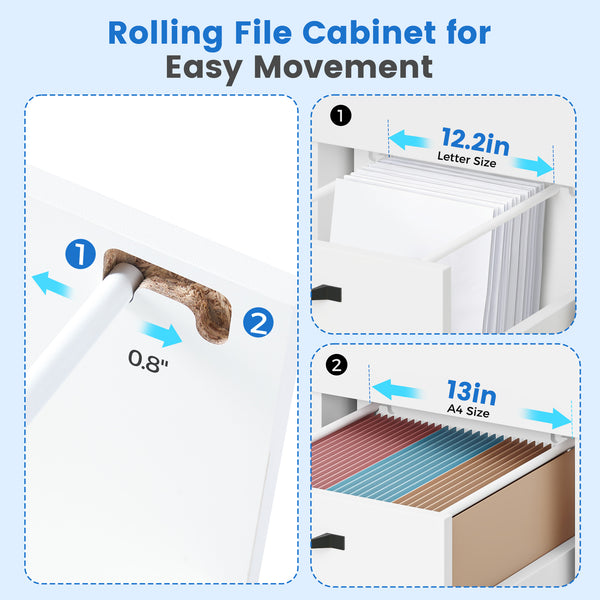 2-Drawer Rolling File Cabinet with Lockable Wheels, Printer Stand with Storage for Home Office