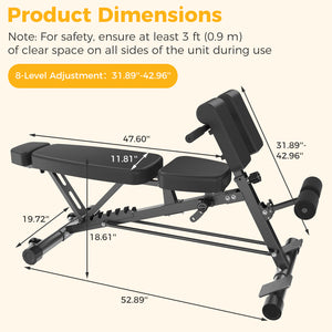 CONCETTA Multi-Functional FID Weight Bench for Full All-in-One Body Workout – Hyper Back Extension, Roman Chair, Adjustable Ab Sit-up Bench, Incline/Decline Bench, Flat Bench