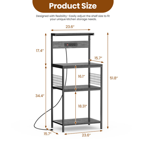 CONCETTA baking rack, microwave oven rack, pot rack, baking utensils, kitchen household use, three layers, gray, rustic brown