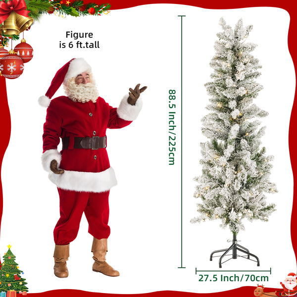 Artificial Full Christmas Tree, Flocked Snow Trees with Pine Cone Decoration, Includes Stand, Incandescent Lights & Foldable Base for Home, Office, Party