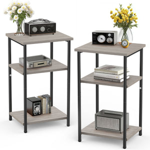 CONCETTA End Table with 3 Shelves, 2PC Narrow Nightstand for Small Spaces, Easy Assembly, Ideal for Living Room and Bedroom