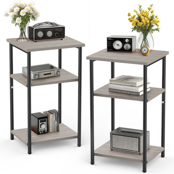 CONCETTA End Table with 3 Shelves, 2PC Narrow Nightstand for Small Spaces, Easy Assembly, Ideal for Living Room and Bedroom