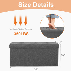 30" Foldable Storage Ottoman Bench, Multifunctional, Supports up to 350 lbs