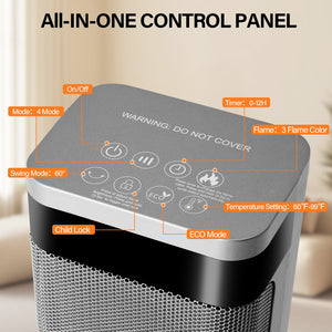 25" Portable Electric Space Heater with Remote Control, Adjustable Thermostat, and Safety Protection