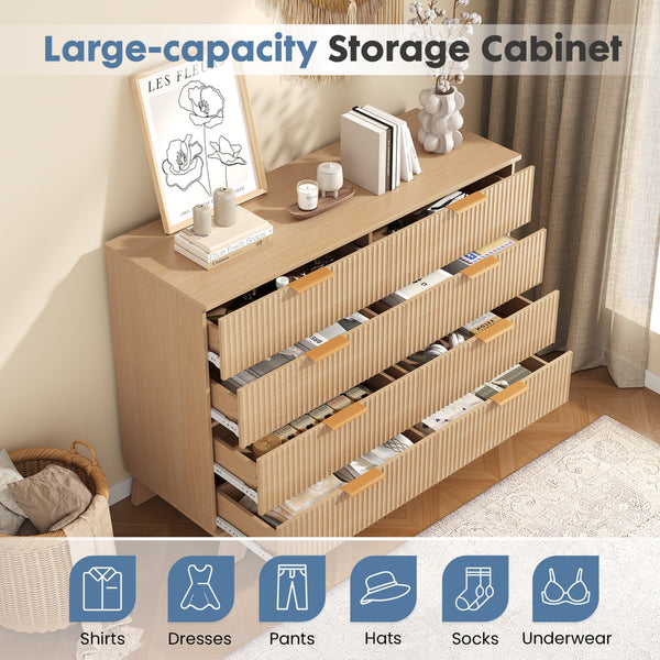 CONCETTA Modern Fluted Dresser for Bedroom, Wide Chest of Drawers with Metal Handles, Wood Storage Organizer for Living Room Bedroom Hallway, Natural Oak