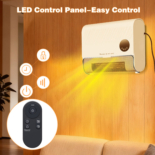 Electric Wall Heater 1500W with Thermostat and 12-Hour Timer, Ideal for Bedrooms