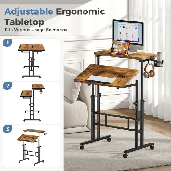 CONCETTA 23.6 inch Mobile Standing Desk, Adjustable Height Rolling Computer Desk for Home Office, Portable Treadmill Sit Stand Workstation