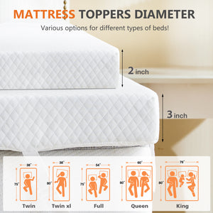 CONCETTA Gel Memory Foam Mattress Topper Full Size, Bed Topper with Removable Soft Cover, White