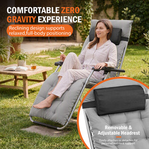 SHOUFTW Padded Zero Gravity Lounge Chair with Detachable Cushion & Side Tray, Folding Reclining Patio Chair, Outdoor Lawn Lounger