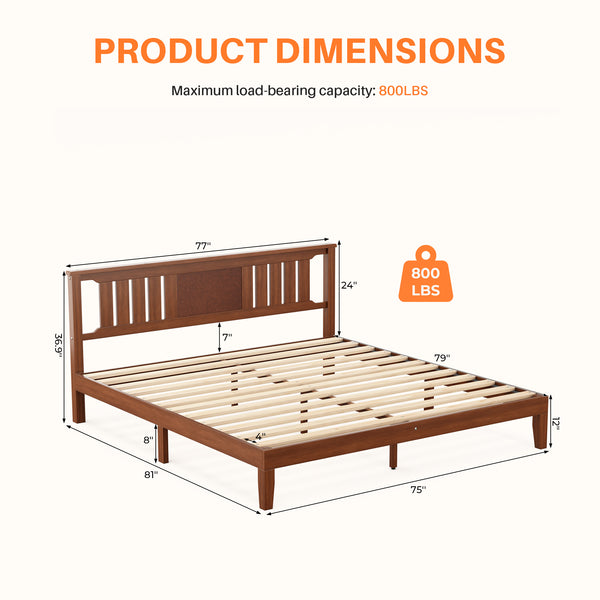 CONCETTA Solid Wood Platform Bed with Headboard, No Box Spring Needed, Wood Slat Support, Dark Brown Finish for Modern Bedroom, Full Size