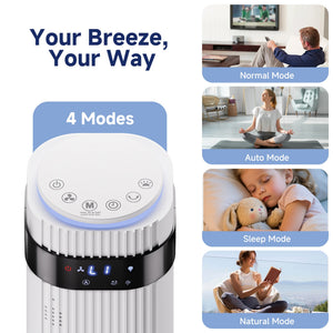 SHOUFTW Tower Fan Standing Bladeless, 23ft/s Velocity Quiet, 64° Oscillating with 5 Speeds, 4 Modes, 12H Timer for Indoor Bedroom