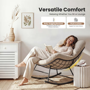 CONCETTA Heavy Duty Outdoor Rocking Chair with Cushion, Oversized Egg Lounge, 450 Lbs All-Weather Glider for Patio, Garden, Living Room