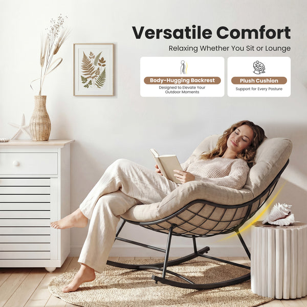 CONCETTA Heavy Duty Outdoor Rocking Chair with Cushion, Oversized Egg Lounge, 450 Lbs All-Weather Glider for Patio, Garden, Living Room