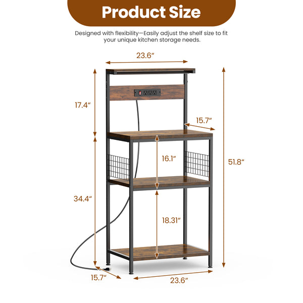 CONCETTA baking rack, microwave oven rack, pot rack, baking utensils, kitchen household use, three layers, gray, rustic brown