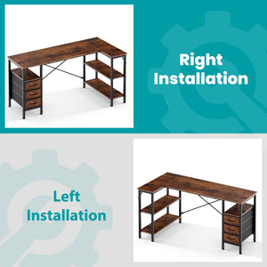 47"L Shaped Computer Desk with 3 Drawers, Power Outlets, USB Ports, and Monitor Stand, Corner Gaming Desk for Home Office