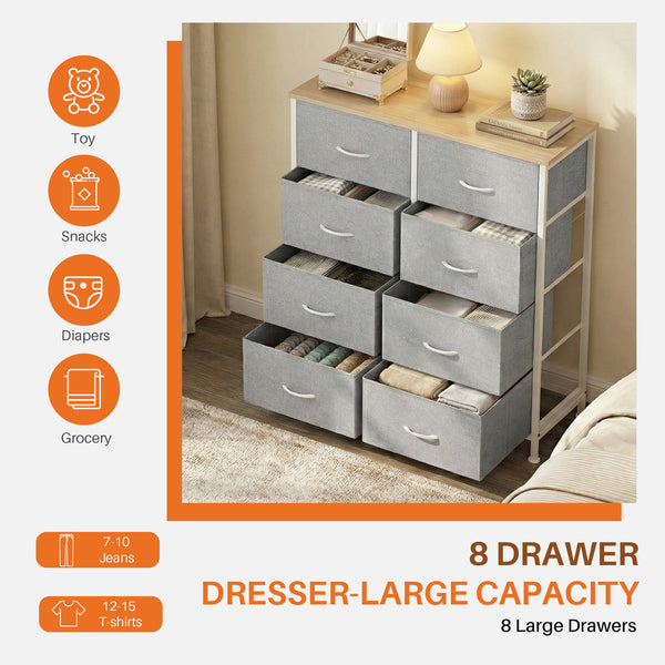 CONCETTA 8-Drawer Fabric Dresser, Storage Organizer Cabinet for Living Room, Bedroom, Office