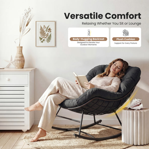 CONCETTA Heavy Duty Outdoor Rocking Chair with Cushion, Oversized Egg Lounge, 450 Lbs All-Weather Glider for Patio, Garden, Living Room