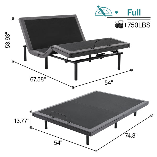 JOINSUN Adjustable Bed Frame, Individually Tilting Head and Foot with 2 USB Ports, Wireless Remote, Quiet Motor