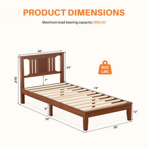 CONCETTA Solid Wood Platform Bed with Headboard, No Box Spring Needed, Wood Slat Support, Dark Brown Finish for Modern Bedroom, Full Size
