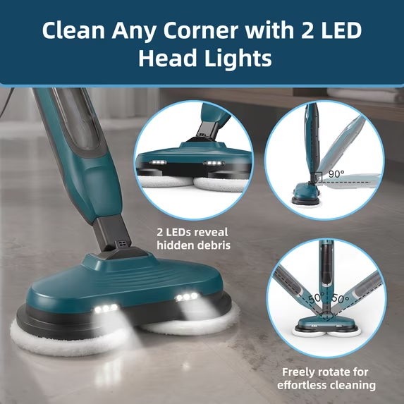 CONCETTA Hard Floor Steam Mop with Dual Cleaning Heads, 3 Steam Modes, LED Headlights