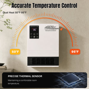 CONCETTA 1500W Wall‑Mount Electric Heater for Indoor Use,15‑Hour Timer, 2 Heat Settings, Touchscreen & Remote ControlOverheat Protection & Child Lock, White