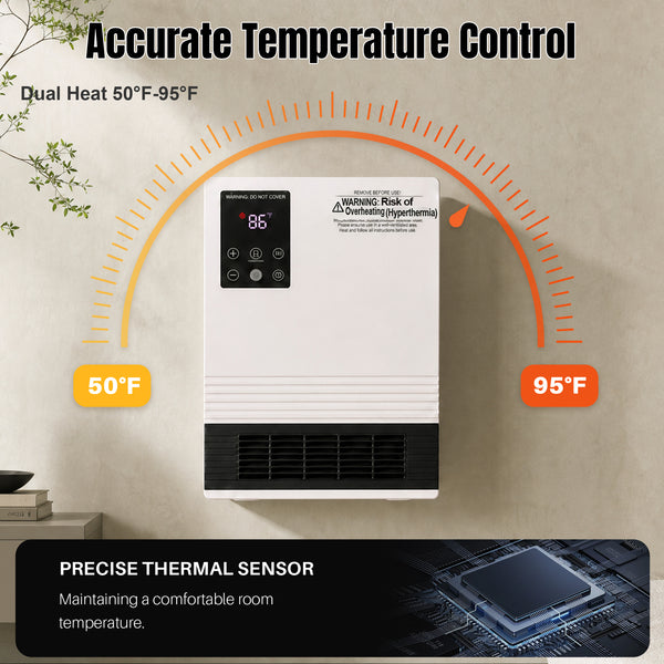 CONCETTA 1500W Wall‑Mount Electric Heater for Indoor Use,15‑Hour Timer, 2 Heat Settings, Touchscreen & Remote ControlOverheat Protection & Child Lock, White