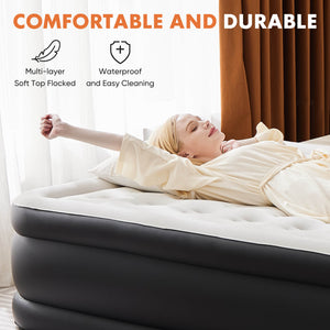 CONCETTA Portable inflatable blow up mattress air bed with built-in high capacity air pump, double height