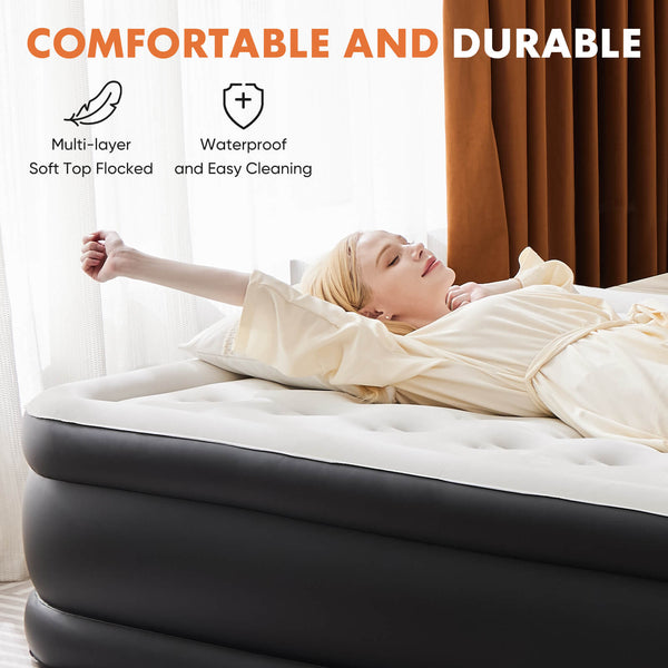 CONCETTA Portable inflatable blow up mattress air bed with built-in high capacity air pump, double height