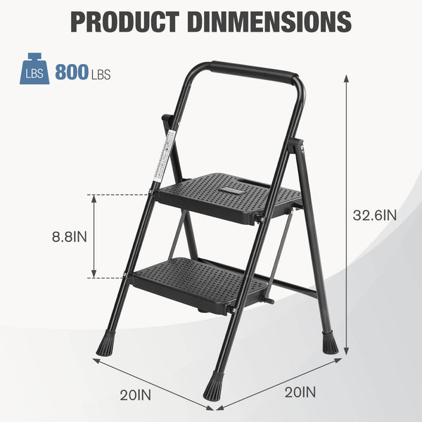 CONCETTA 2-step non-slip ladder, 800 lbs Capacity, Foldable, For use in the home and outdoors, picking up and dropping off items