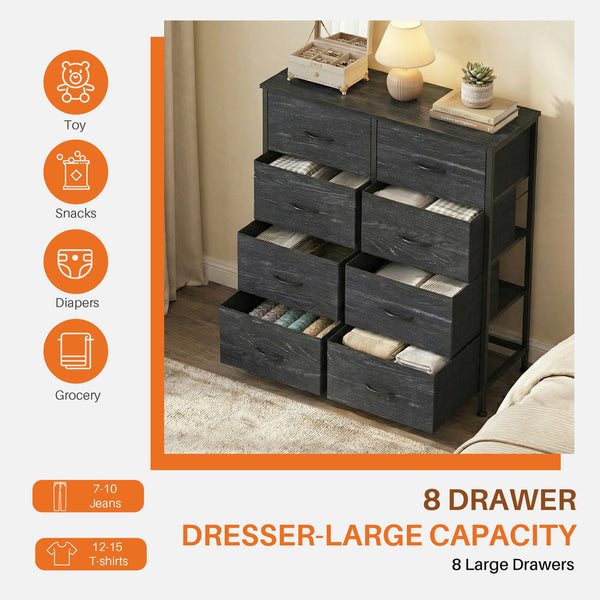 CONCETTA 8-Drawer Fabric Dresser, Storage Organizer Cabinet for Living Room, Bedroom, Office