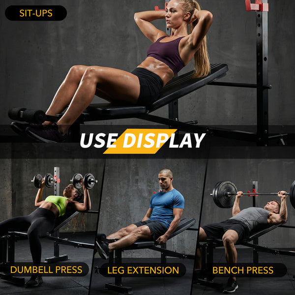 SHOUFTW Adjustable Weight Bench Set, Foldable Bench Press with Leg Developer, 650 LBS Heavy-Duty Space Saving Workout Set for Small Apartments Strength Training