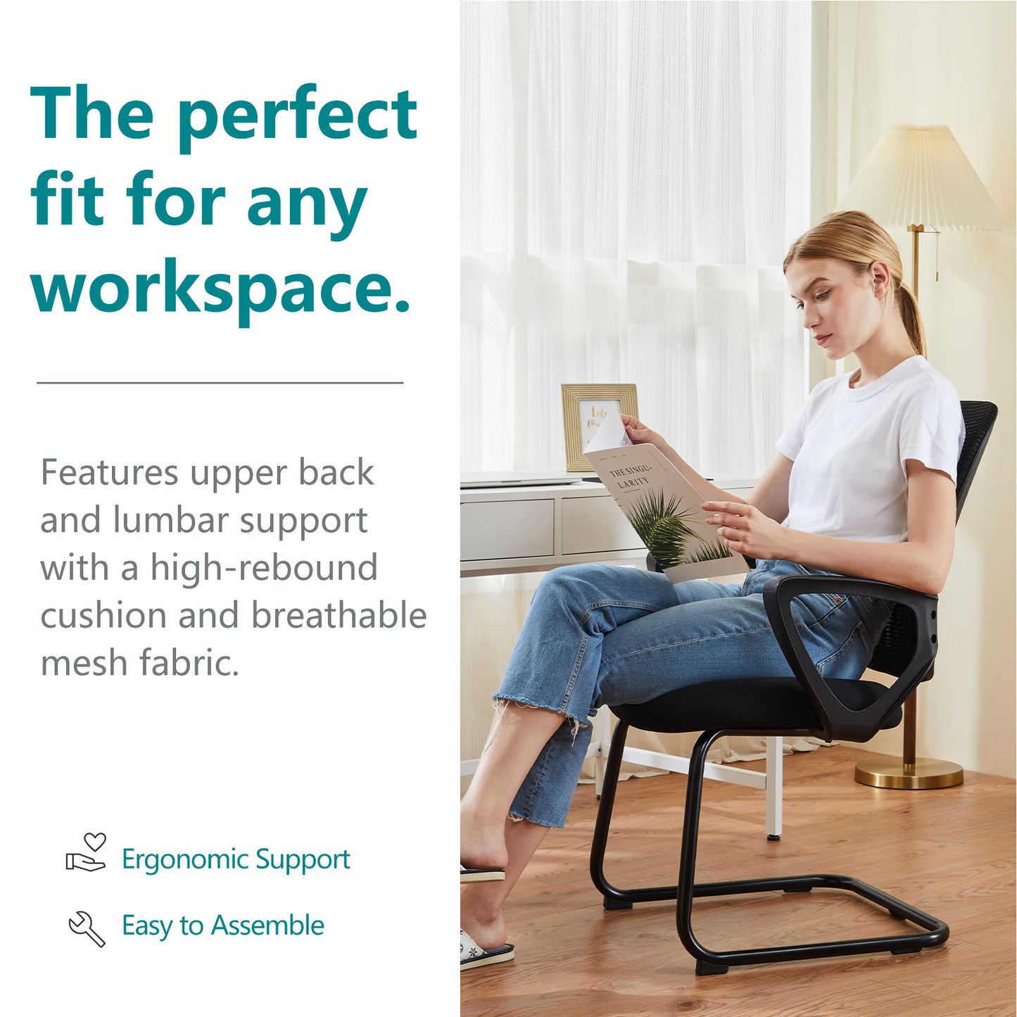 CONCETTA Ergonomic Office Home Desk Mesh Fixed Armrest