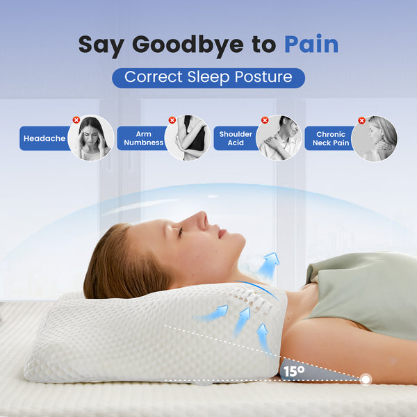 CONCETTAMemory Foam Pillows, Ergonomic Contoured Support for Side Back and Stomach Sleepers