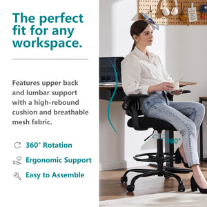 CONCETTA Office Computer Desk Chair, Ergonomic Chair with Flip-up Armrests and Lumbar Support, Height Adjustable, Breathable Mesh Back