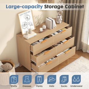 CONCETTA Modern Fluted Dresser for Bedroom, Wide Chest of Drawers with Metal Handles, Wood Storage Organizer for Living Room Bedroom Hallway, Natural Oak