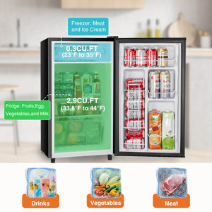 CONCETTA Mini Fridge with Freezer,3.2 Cu.Ft Small Refrigerator Single Door Adjustable Thermostat Energy-efficient Low Noise