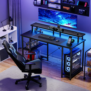 CONCETTA 48" Computer Gaming Desk with LED Light, Power Outlet, Monitor Stand, Headphone Hook
