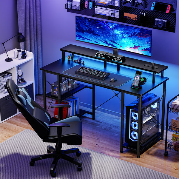 CONCETTA 48" Computer Gaming Desk with LED Light, Power Outlet, Monitor Stand, Headphone Hook