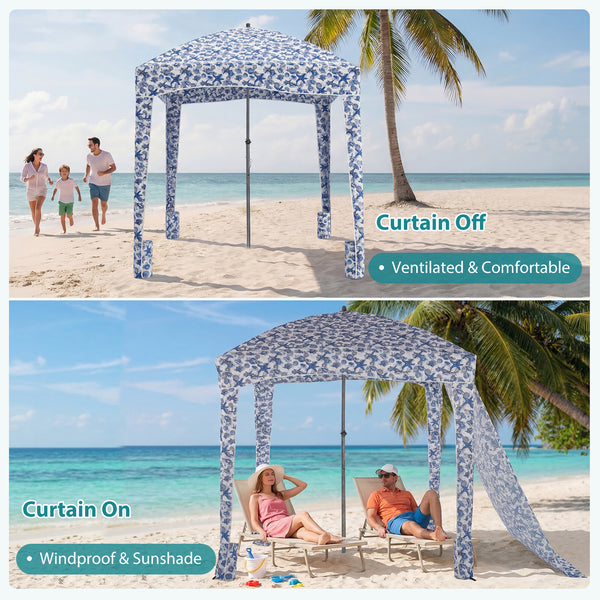SHOUFTW Beach Cabana - 6 x 6 ft Cool Beach with Detachable Side Wall & Carry Bag, UPF 50+ for Beach, Camping, Park