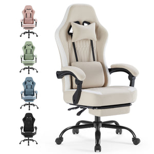 gaming chair, office chair with high backrest and computer chair, is an ergonomic adjustable rotating office chair. Available in black, white, khaki, pink and blue.