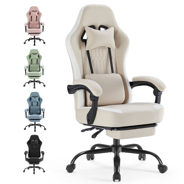 gaming chair, office chair with high backrest and computer chair, is an ergonomic adjustable rotating office chair. Available in black, white, khaki, pink and blue.