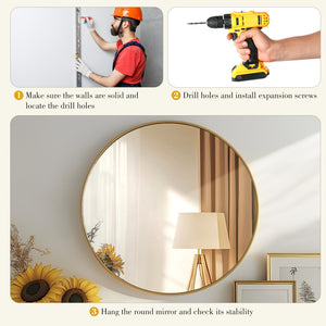 CONCETTA 28-Inch Round Wall-Mounted Mirror, Made Of High-Quality Aluminum, With a Clear And Bright Mirror Surface, Equipped With a Convenient Hook