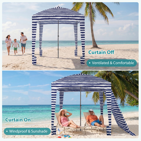 SHOUFTW Beach Cabana - 6 x 6 ft Cool Beach with Detachable Side Wall & Carry Bag, UPF 50+ for Beach, Camping, Park