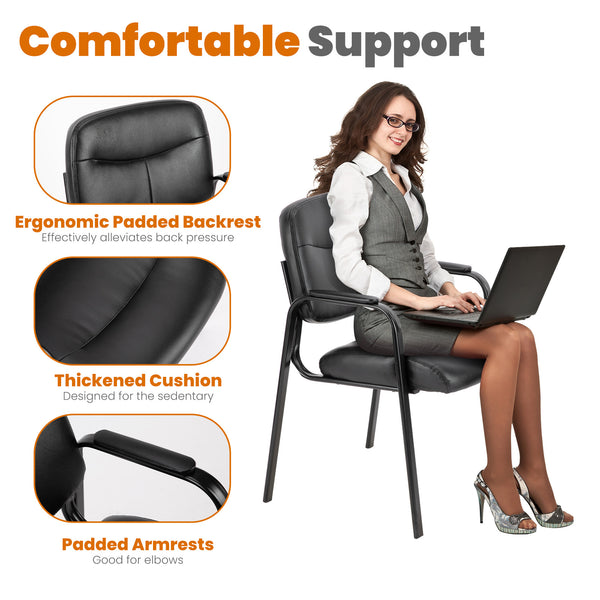 CONCETTA Reception Guest Waiting Room Chairs, PU Leather with Padded Arms, Black