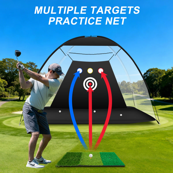 10x7 Ft Golf Practice Hitting Net with Tri-Turf Mat for Indoor Outdoor Use - Real Feel Golf Mats & Portable Golf Net for Garage, Backyard, Driving