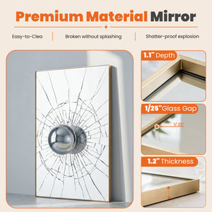 CONCETTA Bathroom Mirror, Brushed Aluminium Framed, Rectangle with Square Corner for Wall Home Decor Modern Style