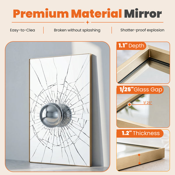 CONCETTA Bathroom Mirror, Brushed Aluminium Framed, Rectangle with Square Corner for Wall Home Decor Modern Style
