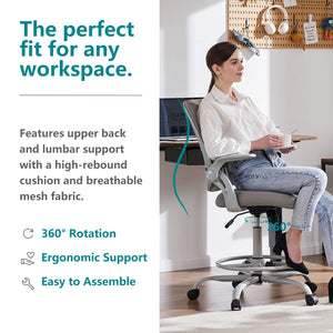 CONCETTA Office Computer Desk Chair, Ergonomic Chair with Flip-up Armrests and Lumbar Support, Height Adjustable, Breathable Mesh Back