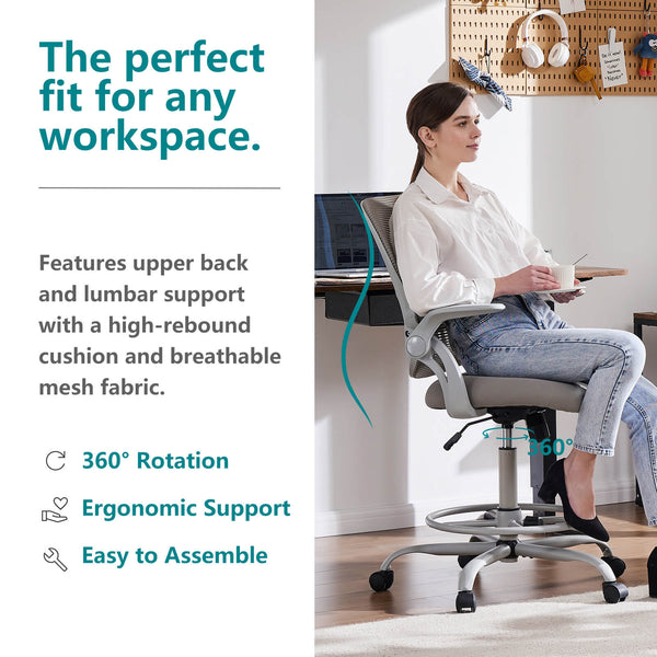 CONCETTA Office Computer Desk Chair, Ergonomic Chair with Flip-up Armrests and Lumbar Support, Height Adjustable, Breathable Mesh Back